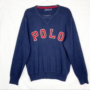 Men’s Polo Ralph Lauren Spell Out Sweater Navy Red sz L
